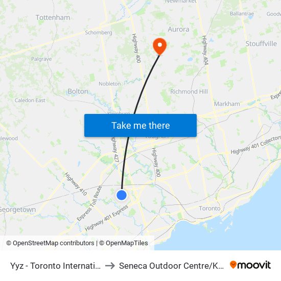 Yyz - Toronto International Airport to Seneca Outdoor Centre / King Day Camp map