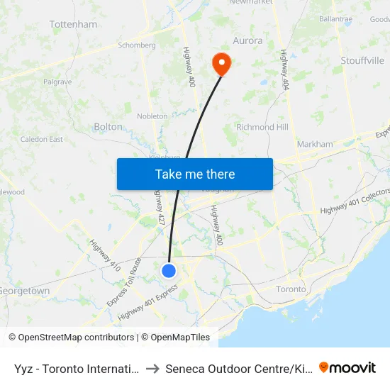 Yyz - Toronto International Airport to Seneca Outdoor Centre / King Day Camp map