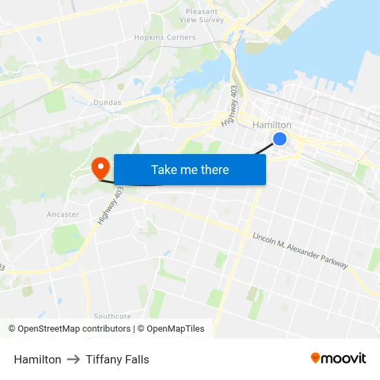 Hamilton to Tiffany Falls map