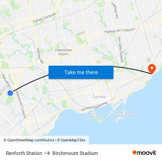 Renforth Station to Birchmount Stadium map