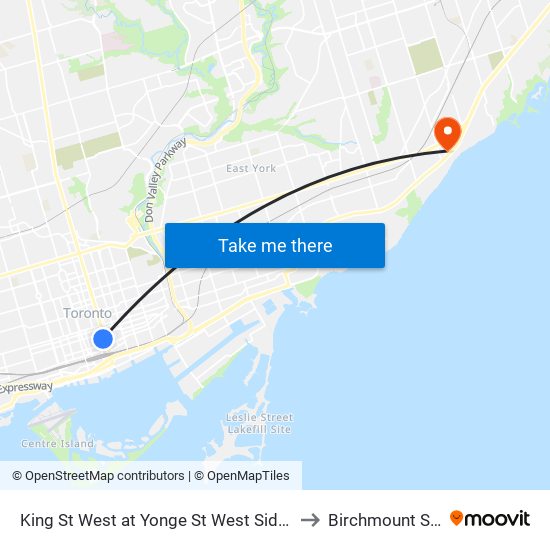 King St West at Yonge St West Side - King Station to Birchmount Stadium map