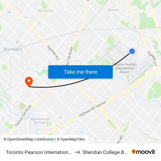 Toronto Pearson International Airport (Yyz) to Sheridan College Bus Terminal map