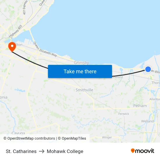 St. Catharines to Mohawk College map