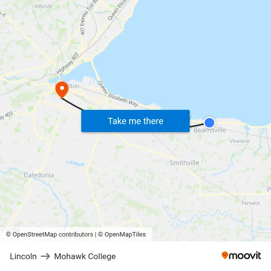 Lincoln to Mohawk College map