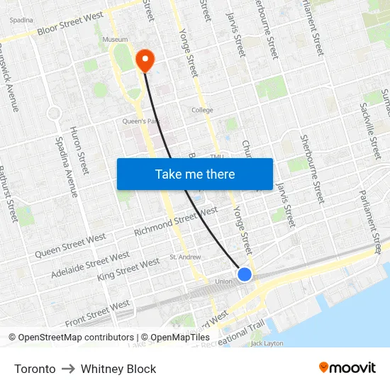 Toronto to Whitney Block map