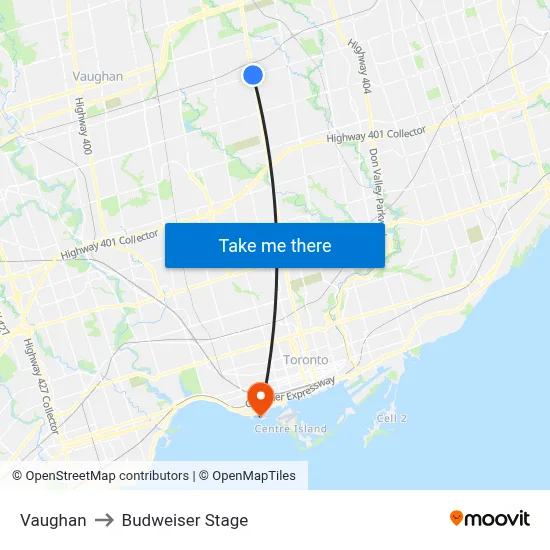 Vaughan to Budweiser Stage map