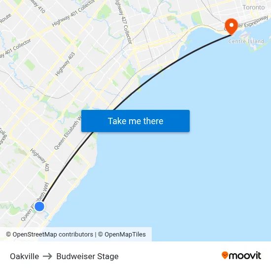 Oakville to Budweiser Stage map