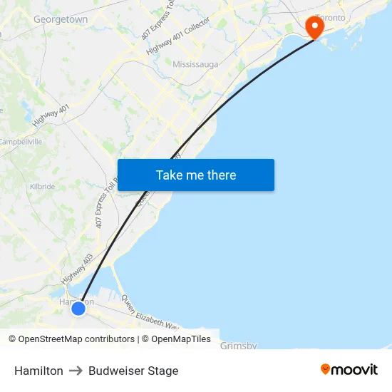 Hamilton to Budweiser Stage map