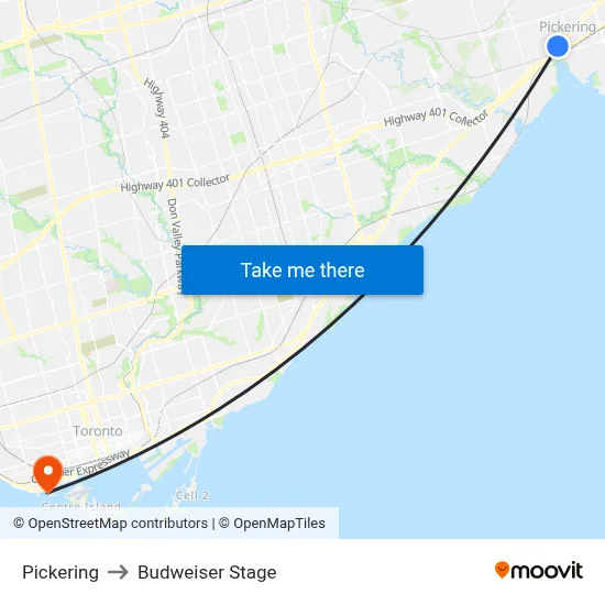 Pickering to Budweiser Stage map