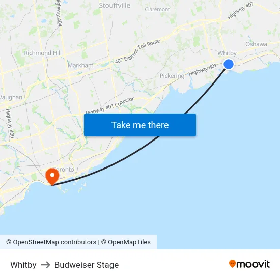 Whitby to Budweiser Stage map