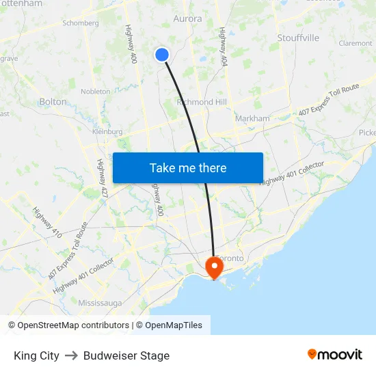 King City to Budweiser Stage map