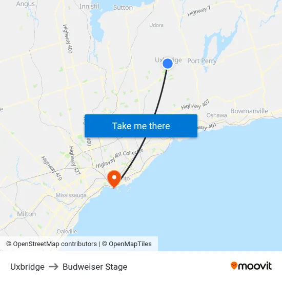 Uxbridge to Budweiser Stage map