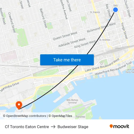 Cf Toronto Eaton Centre to Budweiser Stage map