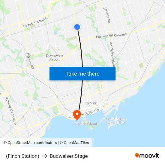 (Finch Station) to Budweiser Stage map