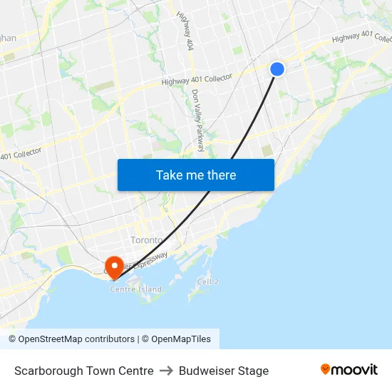 Scarborough Town Centre to Budweiser Stage map