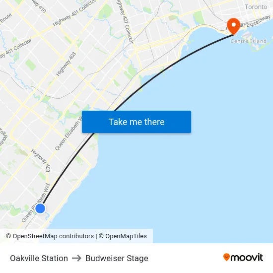 Oakville Station to Budweiser Stage map