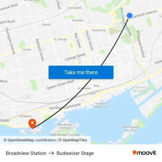 Broadview Station to Budweiser Stage map