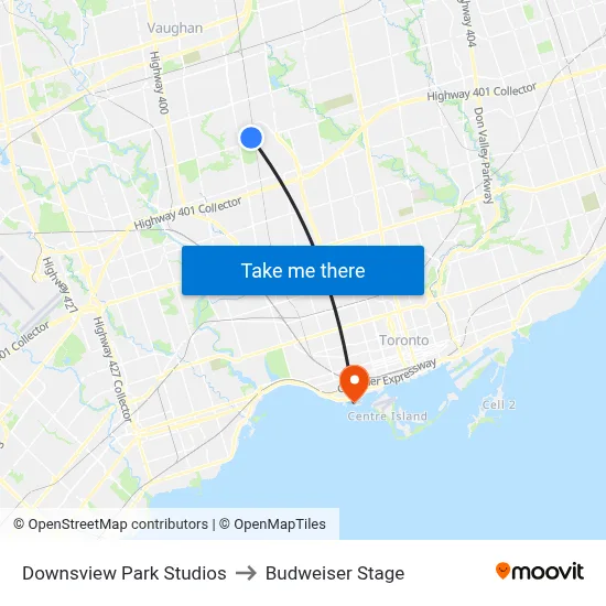 Downsview Park Studios to Budweiser Stage map