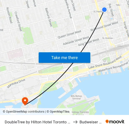 DoubleTree by Hilton Hotel Toronto Downtown to Budweiser Stage map