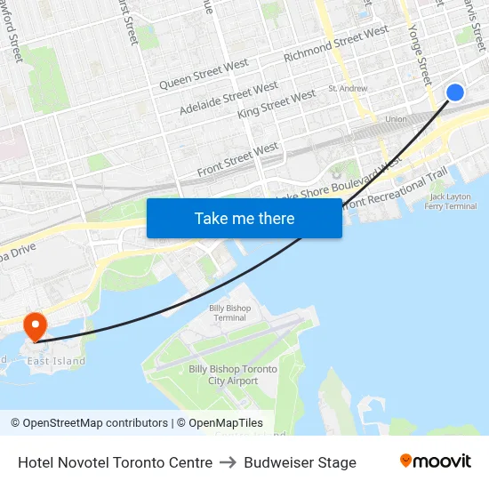 Hotel Novotel Toronto Centre to Budweiser Stage map
