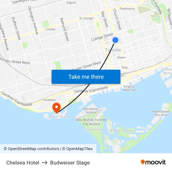 Chelsea Hotel to Budweiser Stage map