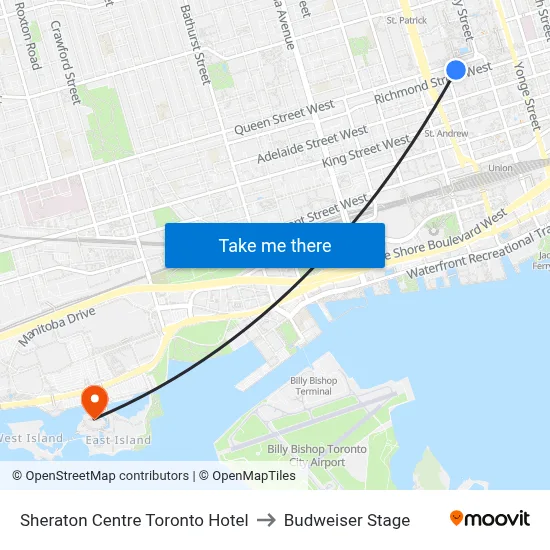 Sheraton Centre Toronto Hotel to Budweiser Stage map