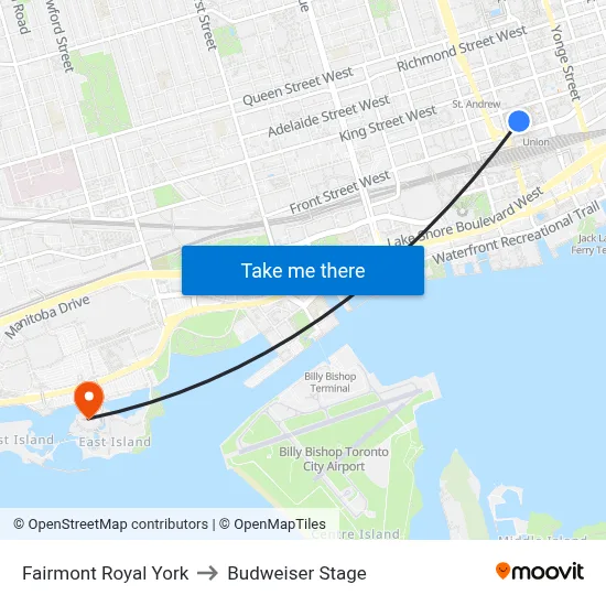 Fairmont Royal York to Budweiser Stage map