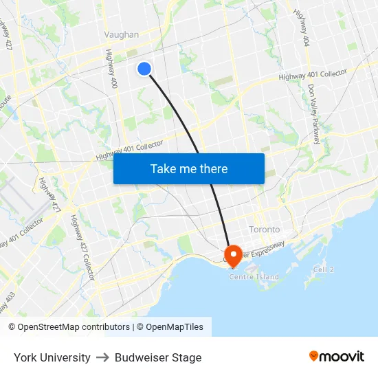 York University to Budweiser Stage map