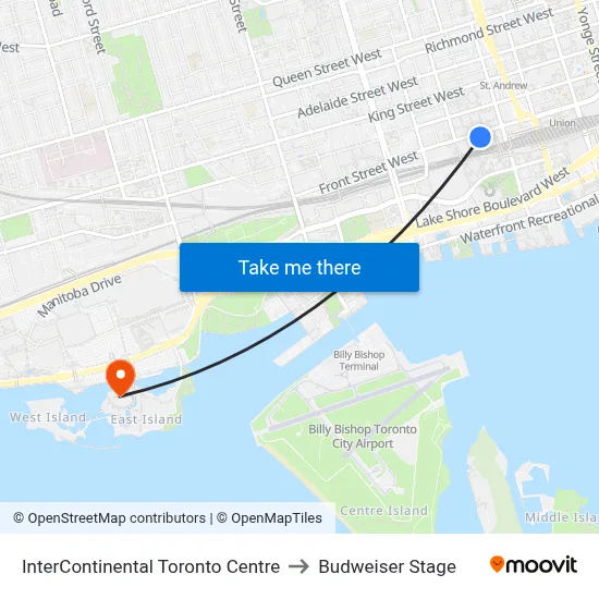 InterContinental Toronto Centre to Budweiser Stage map