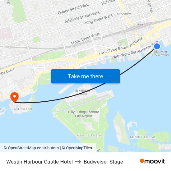 Westin Harbour Castle Hotel to Budweiser Stage map