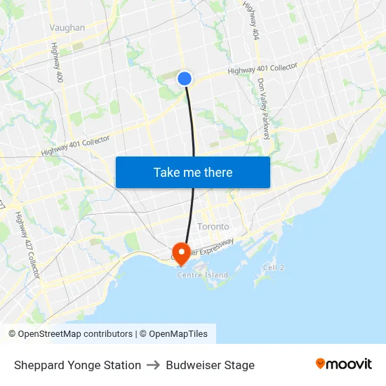 Sheppard Yonge Station to Budweiser Stage map