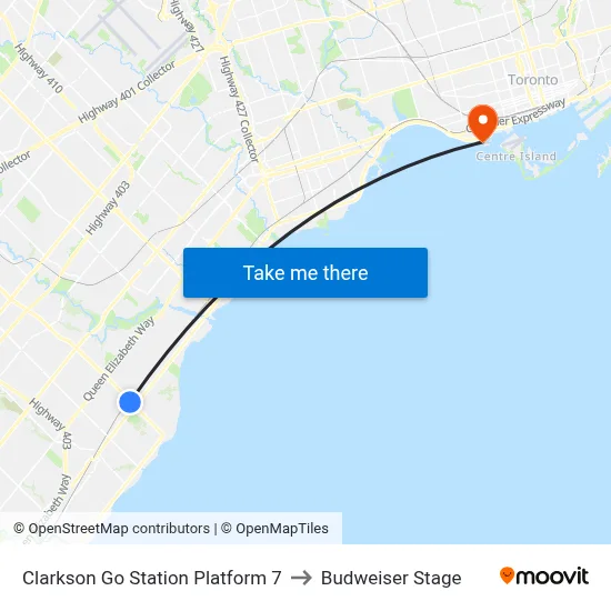 Clarkson Go Station Platform 7 to Budweiser Stage map