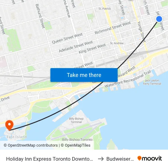 Holiday Inn Express Toronto Downtown an IHG Hotel to Budweiser Stage map