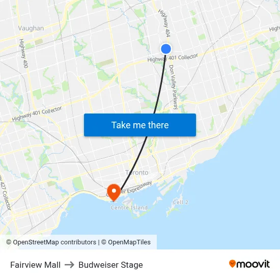 Fairview Mall to Budweiser Stage map