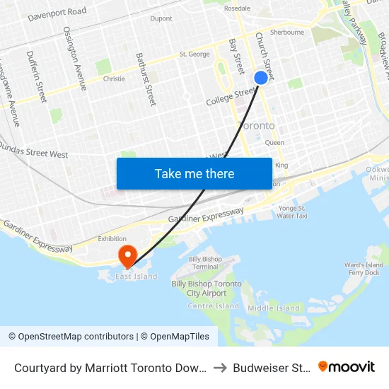 Courtyard by Marriott Toronto Downtown to Budweiser Stage map