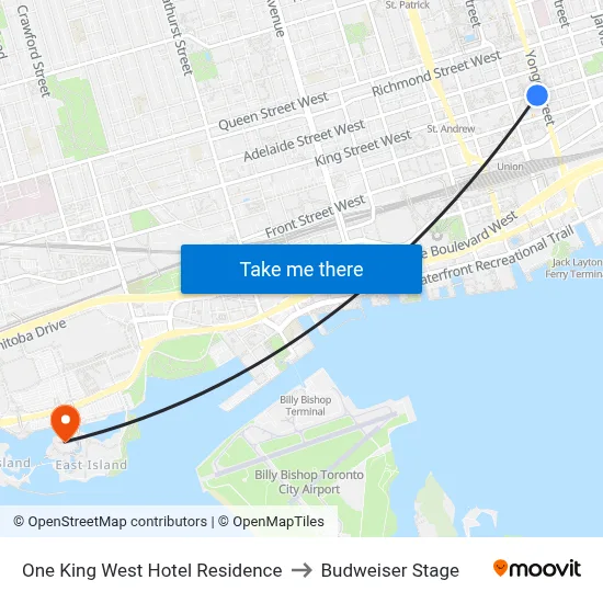One King West Hotel Residence to Budweiser Stage map