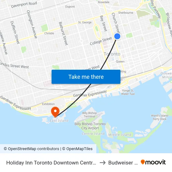 Holiday Inn Toronto Downtown Centre an IHG Hotel to Budweiser Stage map