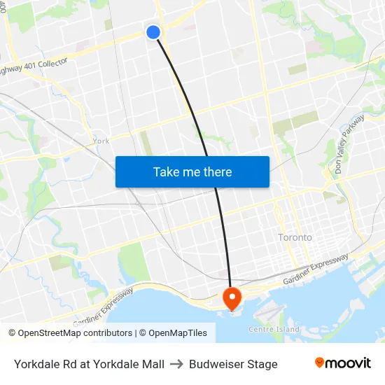 Yorkdale Rd at Yorkdale Mall to Budweiser Stage map