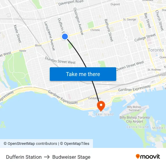 Dufferin Station to Budweiser Stage map