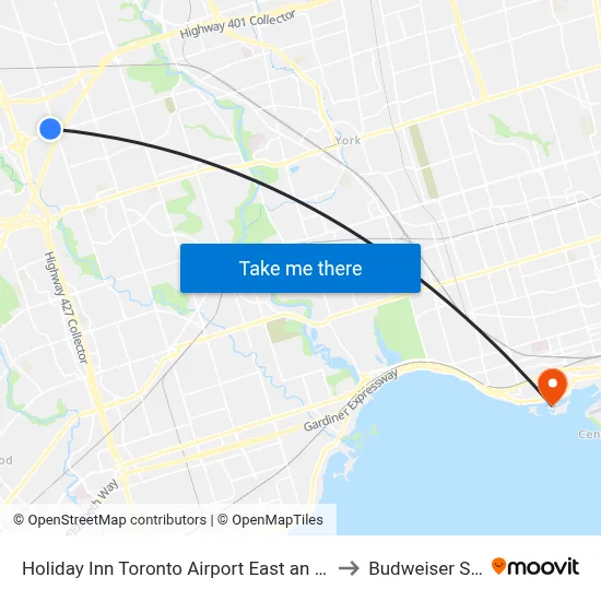 Holiday Inn Toronto Airport East an IHG Hotel to Budweiser Stage map