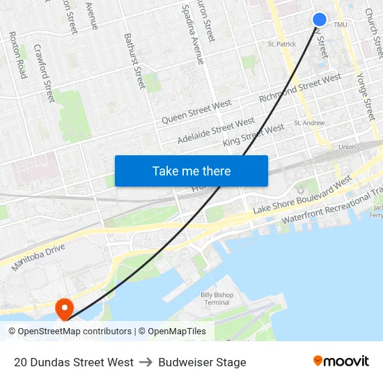 20 Dundas Street West to Budweiser Stage map