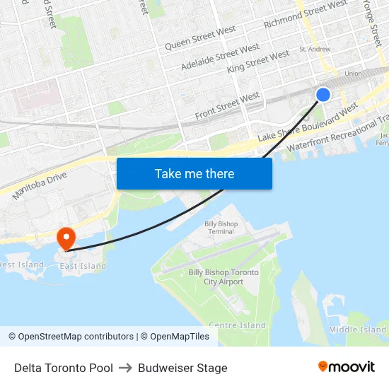 Delta Toronto Pool to Budweiser Stage map