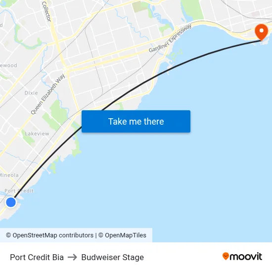 Port Credit Bia to Budweiser Stage map