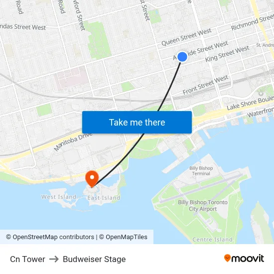 Cn Tower to Budweiser Stage map