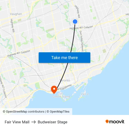 Fair View Mall to Budweiser Stage map