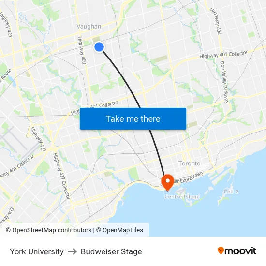 York University to Budweiser Stage map
