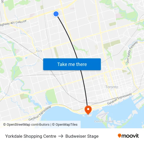 Yorkdale Shopping Centre to Budweiser Stage map