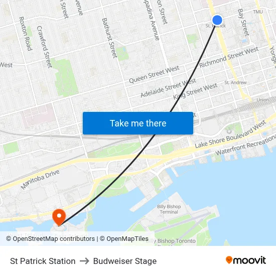 St Patrick Station to Budweiser Stage map
