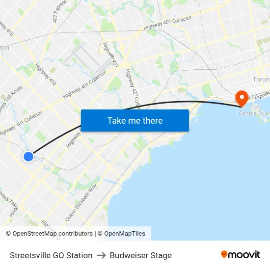 Streetsville GO Station to Budweiser Stage map