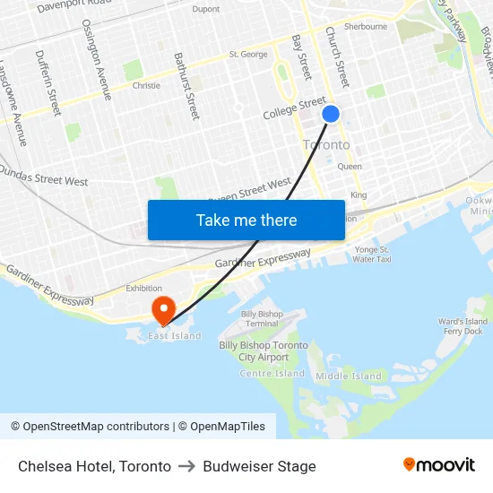 Chelsea Hotel, Toronto to Budweiser Stage map